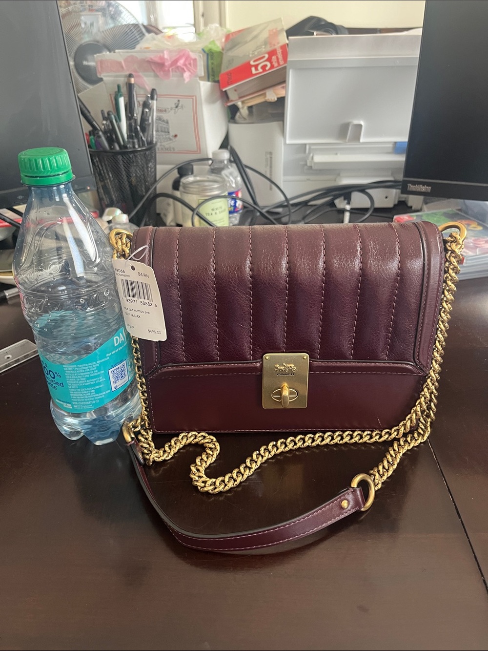Coach Burgundy Quilted Leather Chain Shoulder Bag